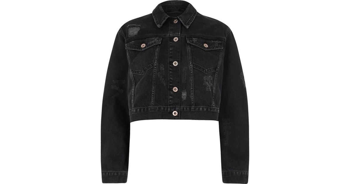 distressed cropped denim jacket black