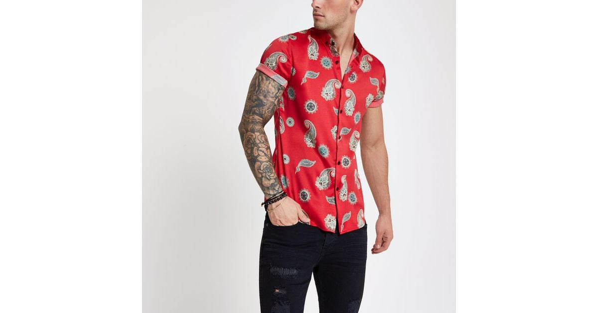 red satin blouse short sleeve