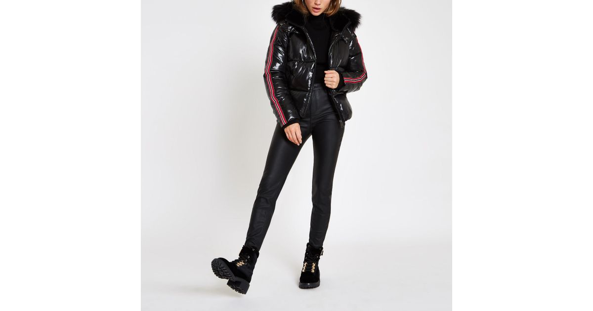 river island black hooded puffer jacket
