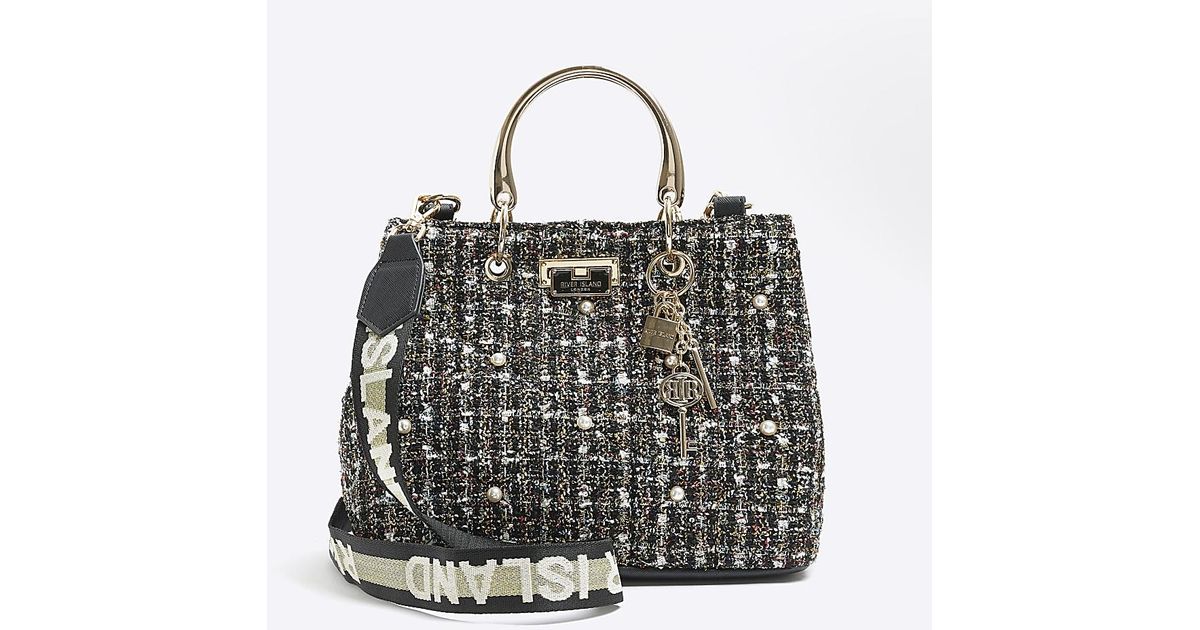 River Island Boucle Embellished Tote Bag in Black Lyst