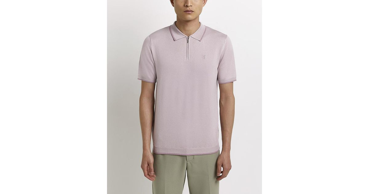 River Island Pink Slim Fit Knitted Polo 