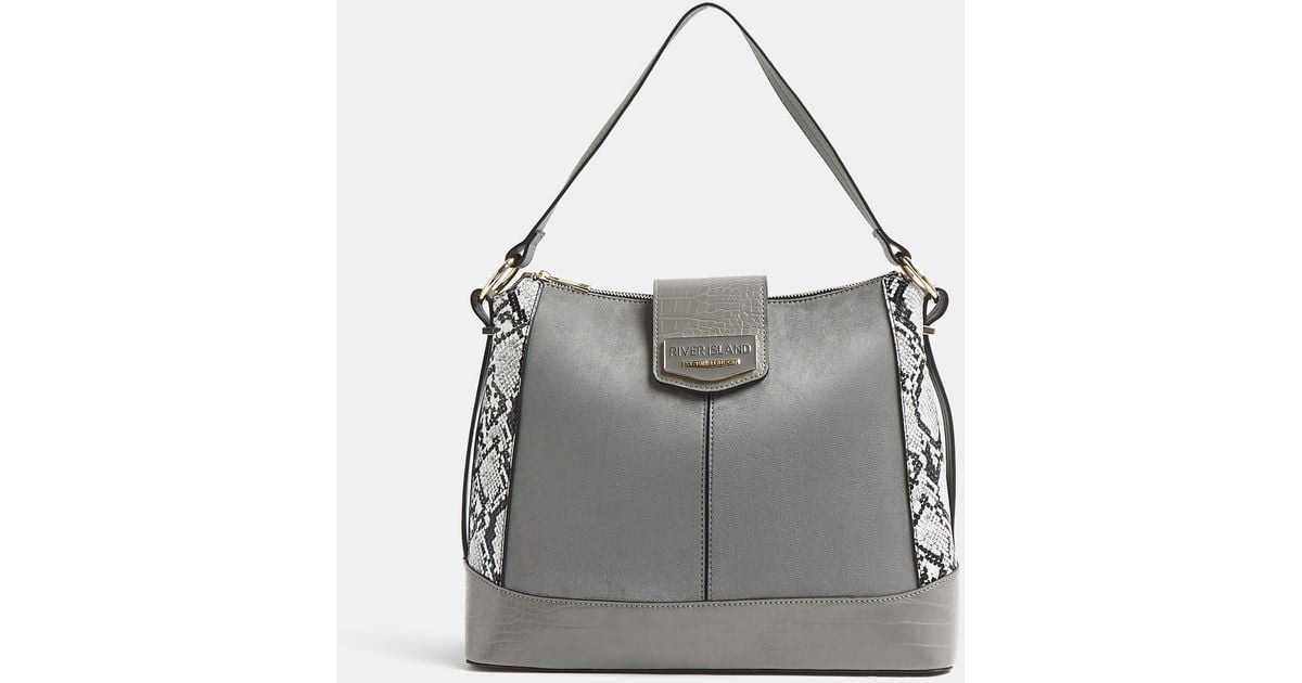 River Island Grey Snake Print Slouch Bag in Grey Lyst UK