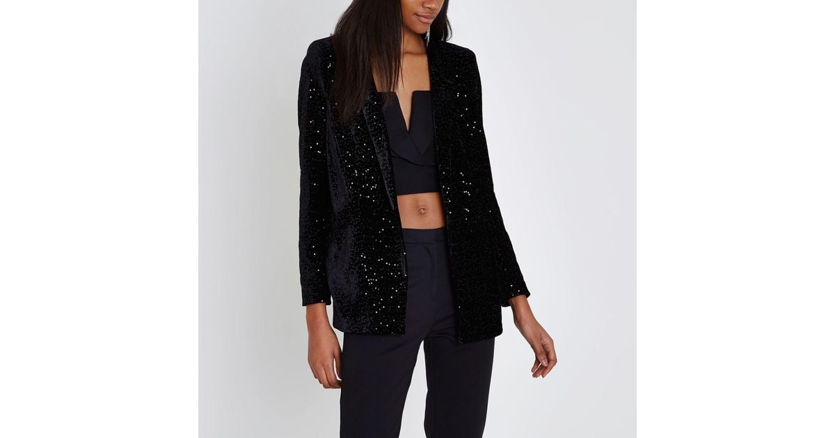 River Island Velvet Sequin Embellished Blazer in Black Lyst Canada