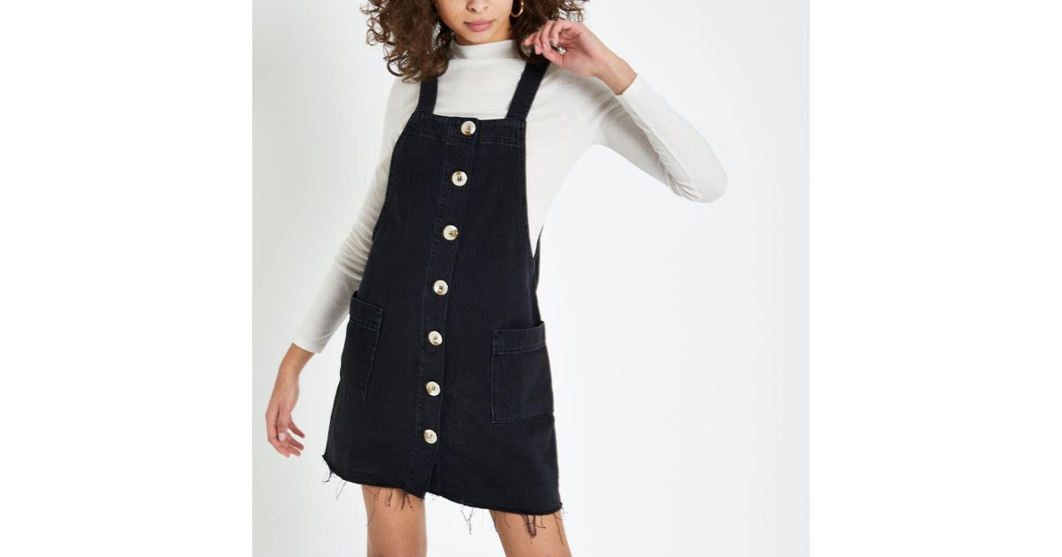 river island black denim dress