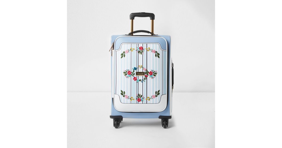 River Island Blue Stripe Embroidered Four Wheel Suitcase Lyst UK