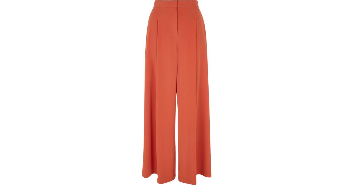 Synthetic Rust Orange Wide Leg Trousers 