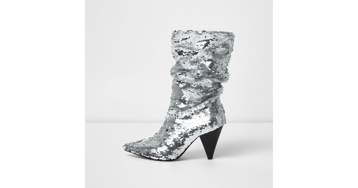 silver sequin booties