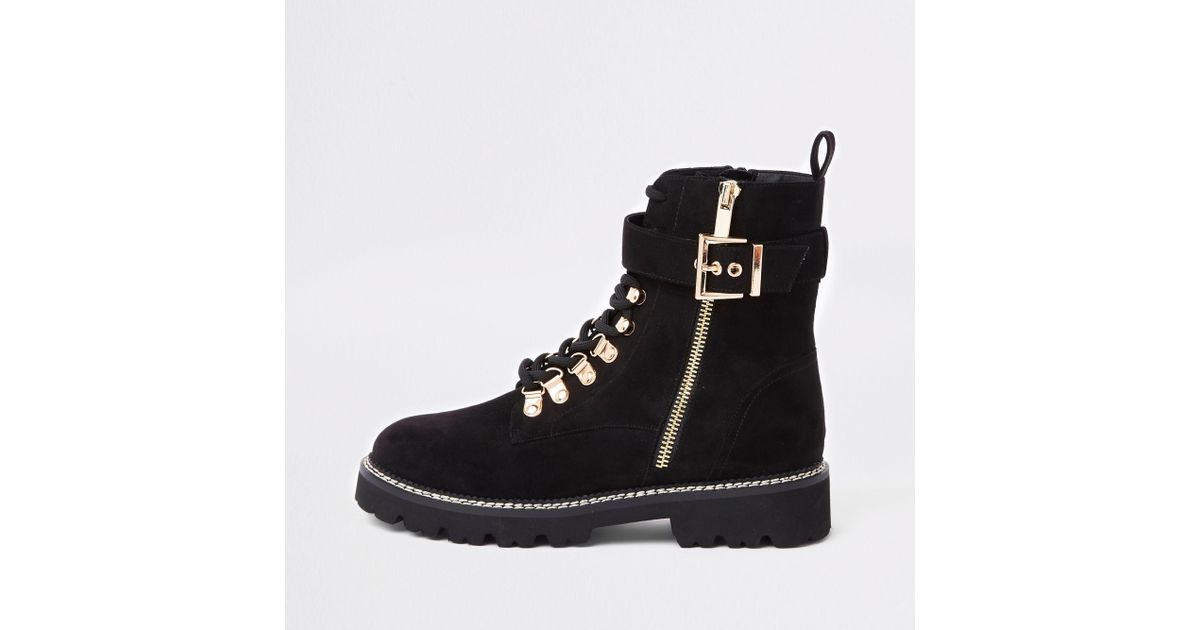 black buckle lace up boots