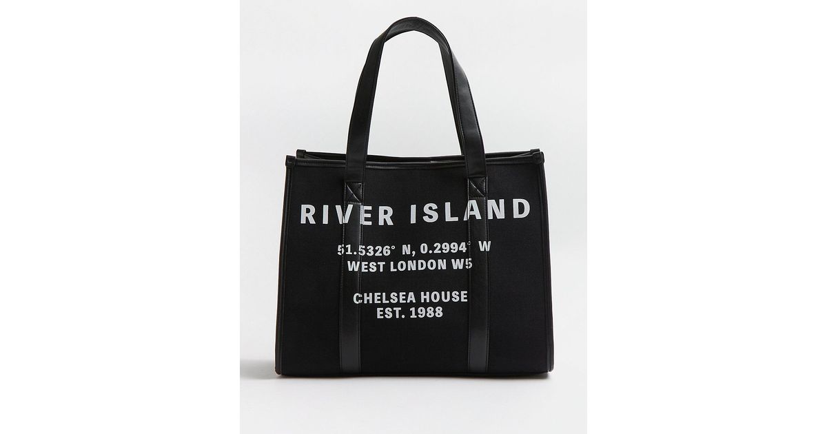 River Island Ri Branded Canvas Shopper Bag in Black | Lyst
