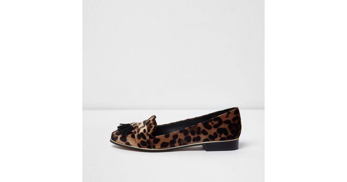 River Island Brown Leopard Print Tassel Loafers River Island Brown Leopard Print Tassel Loafers