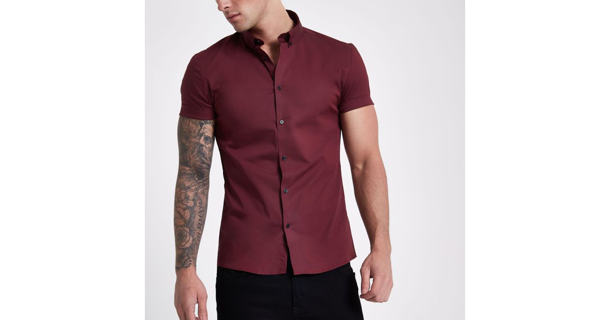 Burgundy Muscle Fit Short Sleeve Shirt 