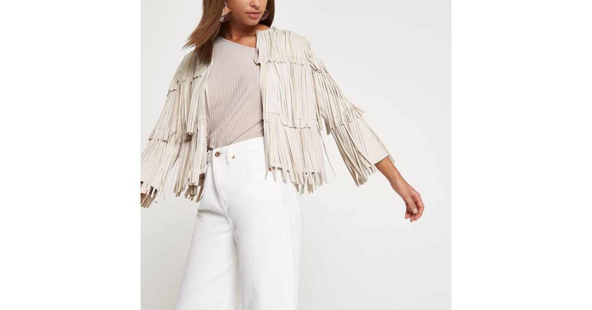 River Island Faux Suede Fringe Jacket in Natural Lyst UK