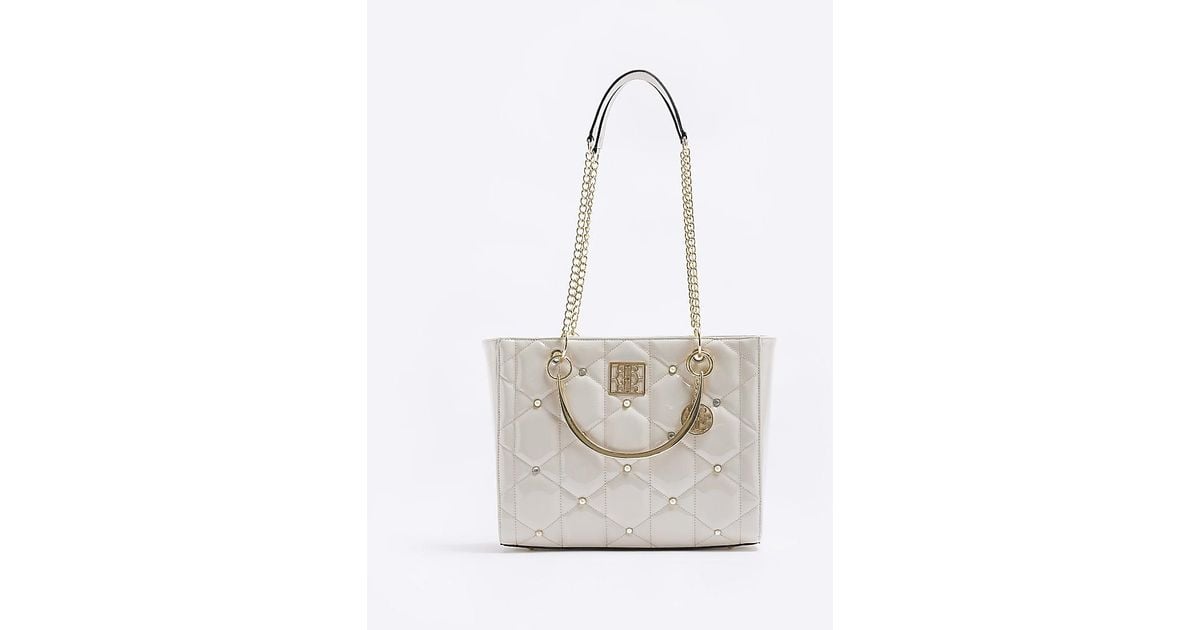 River Island Pearl Quilted Tote Bag in White | Lyst