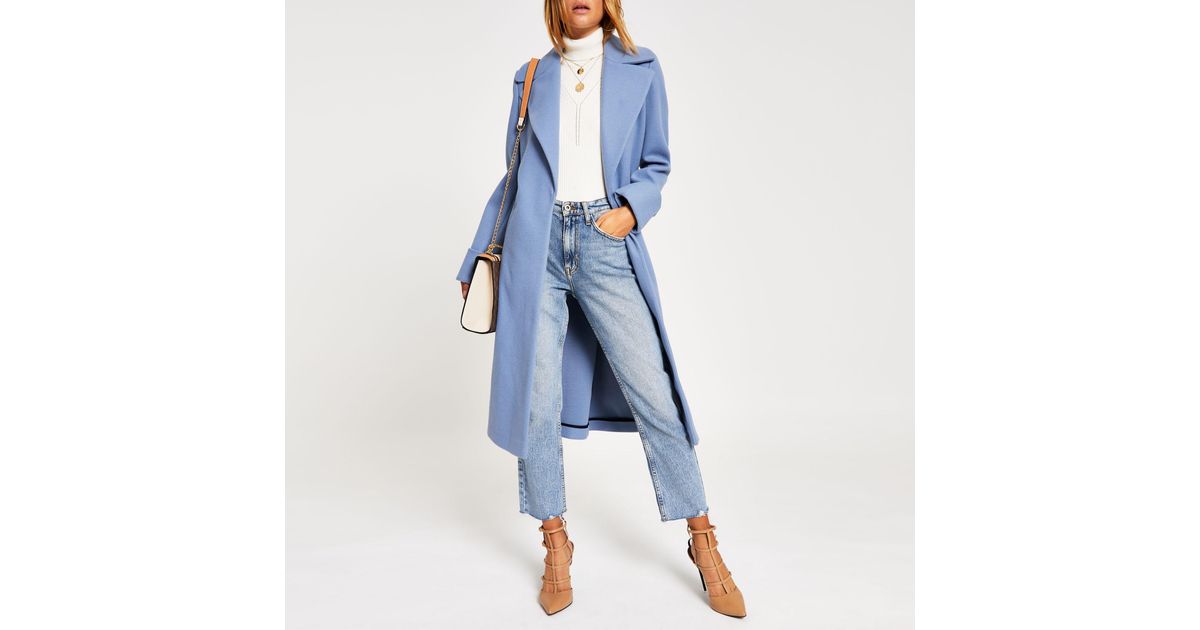 River Island Light Blue Longline Coat Lyst
