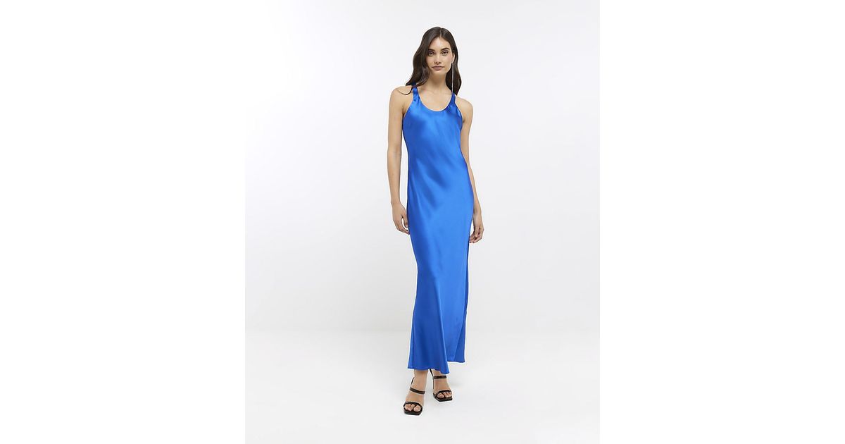 River Island Blue Satin Maxi Slip Dress | Lyst