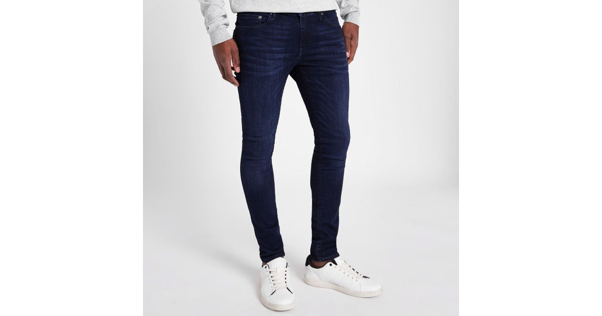 River Island Dark Blue Danny Super Skinny Stretch Jeans for Men | Lyst UK
