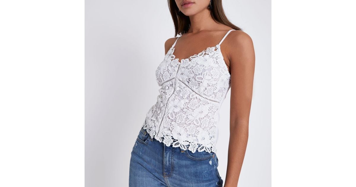 River Island White Lace Cami Top | Lyst