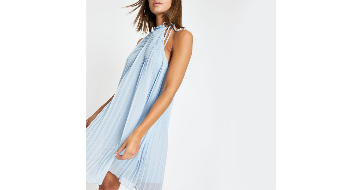 Blue halter neck dress hotsell