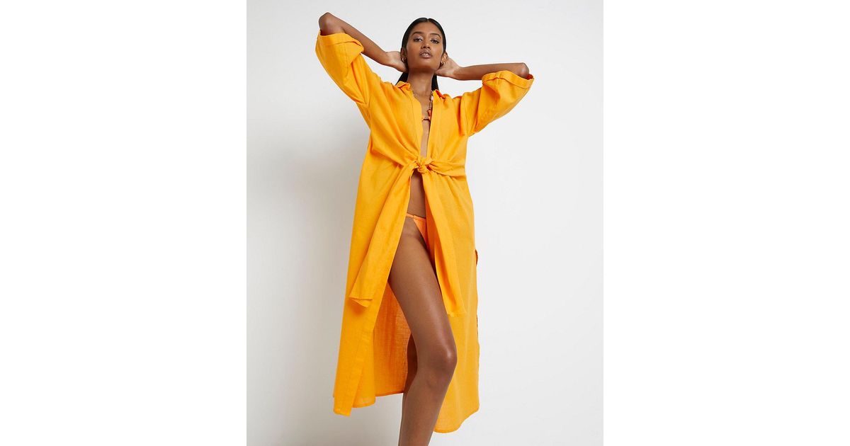 Orange Tie Waist Cover Up Kimono | Lyst