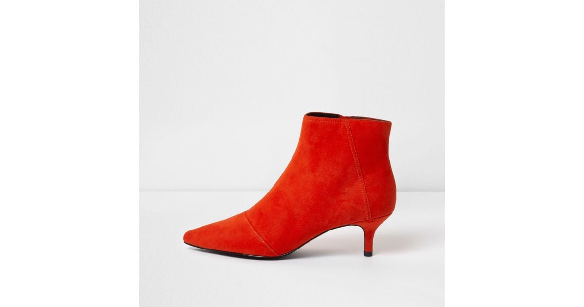 River Island Red Pointed Kitten Heel Ankle Boots | Lyst