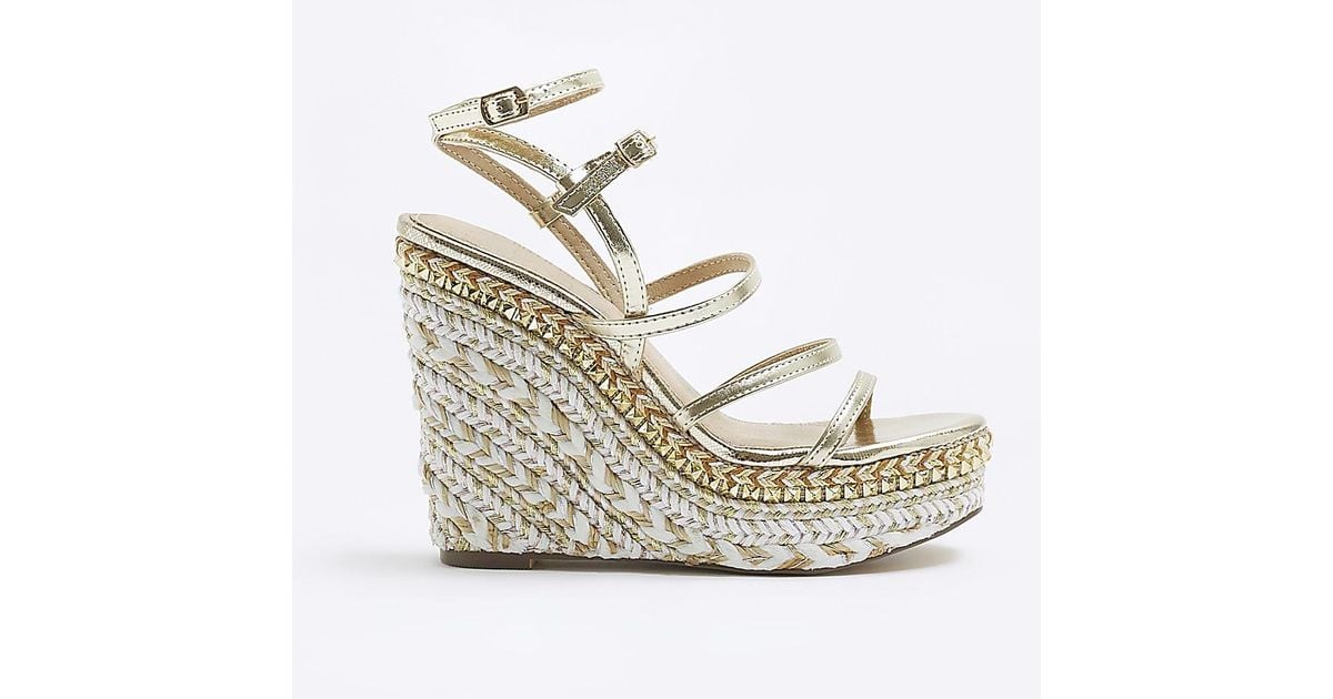 River Island Gold Strappy Wedge Sandals in Metallic Lyst