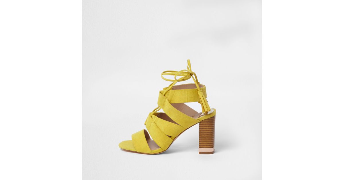 yellow tie up sandals