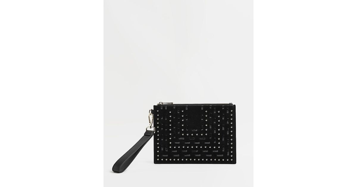 River Island Black Suede Studded Clutch Bag Lyst