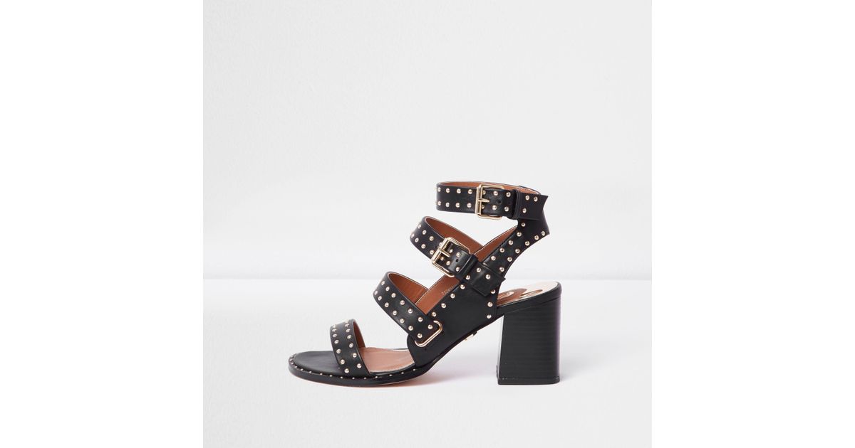 black block heel studded sandals