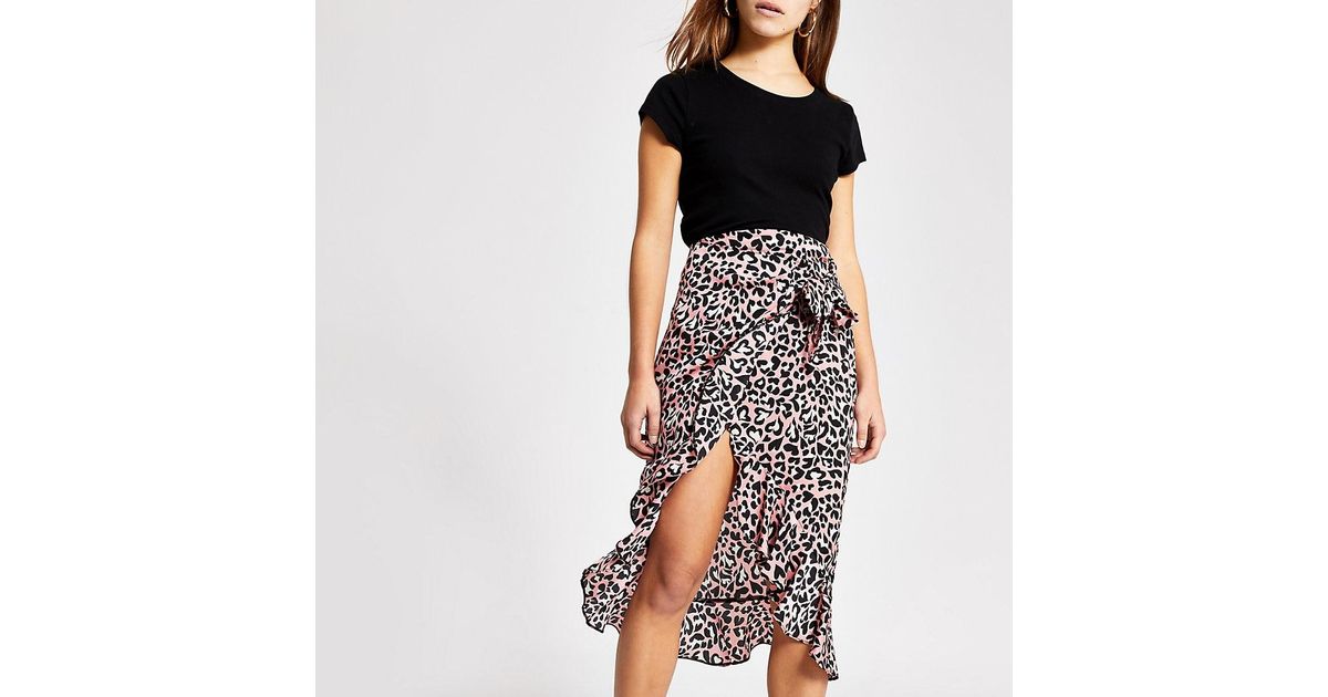 river island leopard midi skirt