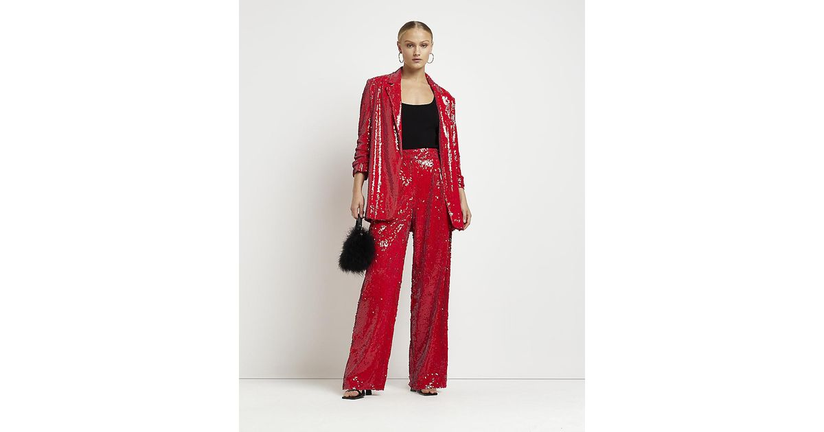 River Island Sequin Oversized Blazer in Red Lyst