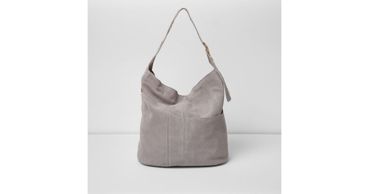 river island grey suede bag