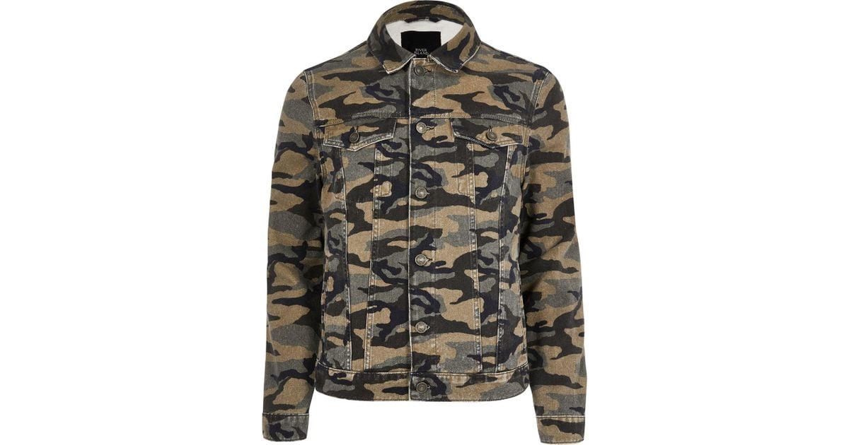 River Island Khaki Camo Denim Jacket for Men Lyst