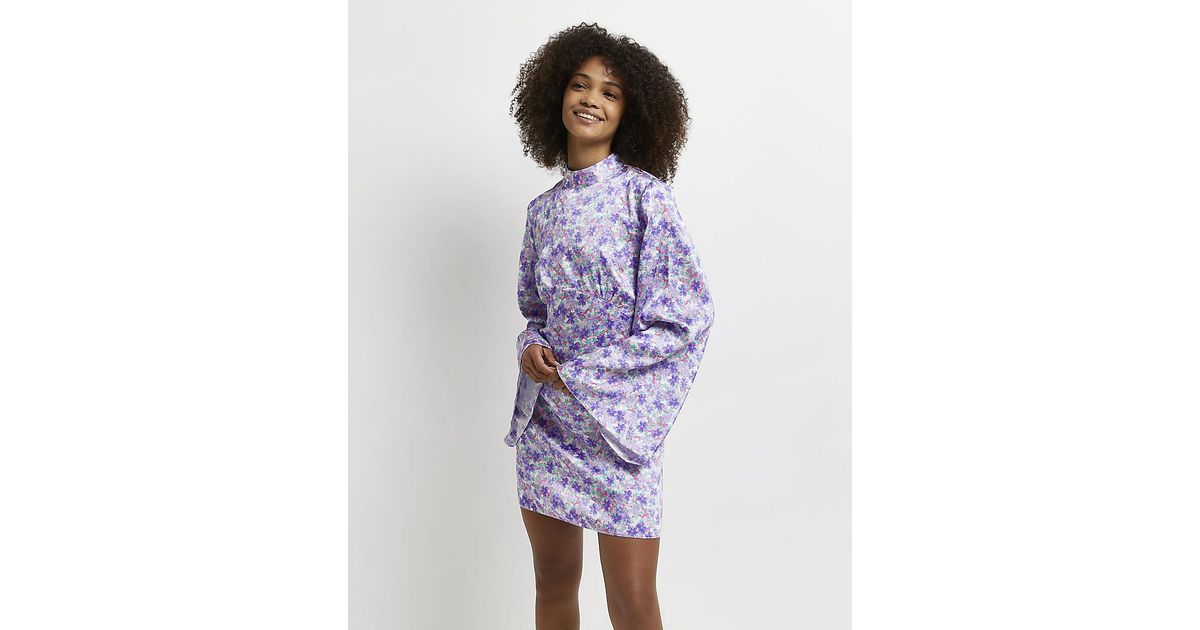 River Island Purple Floral Satin Mini 
