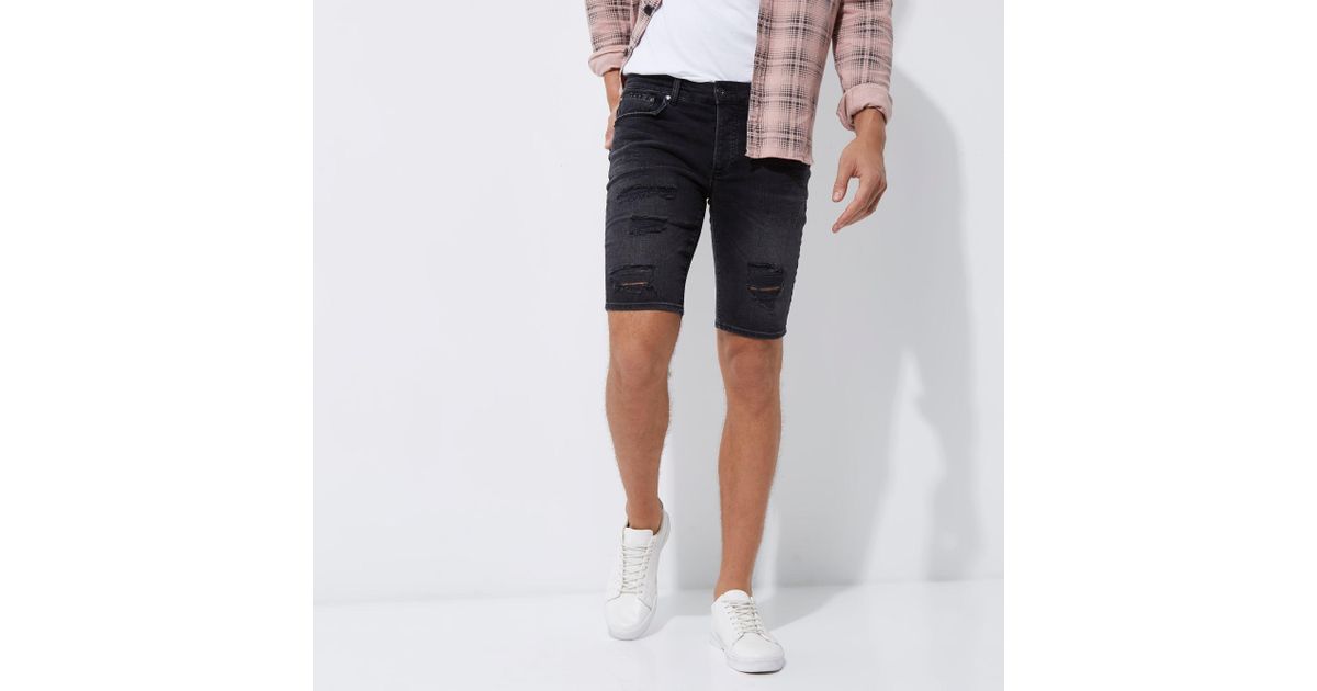 river island mens black ripped skinny jeans