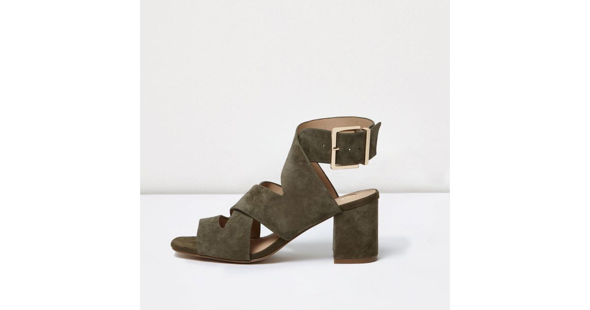 khaki block heel sandals