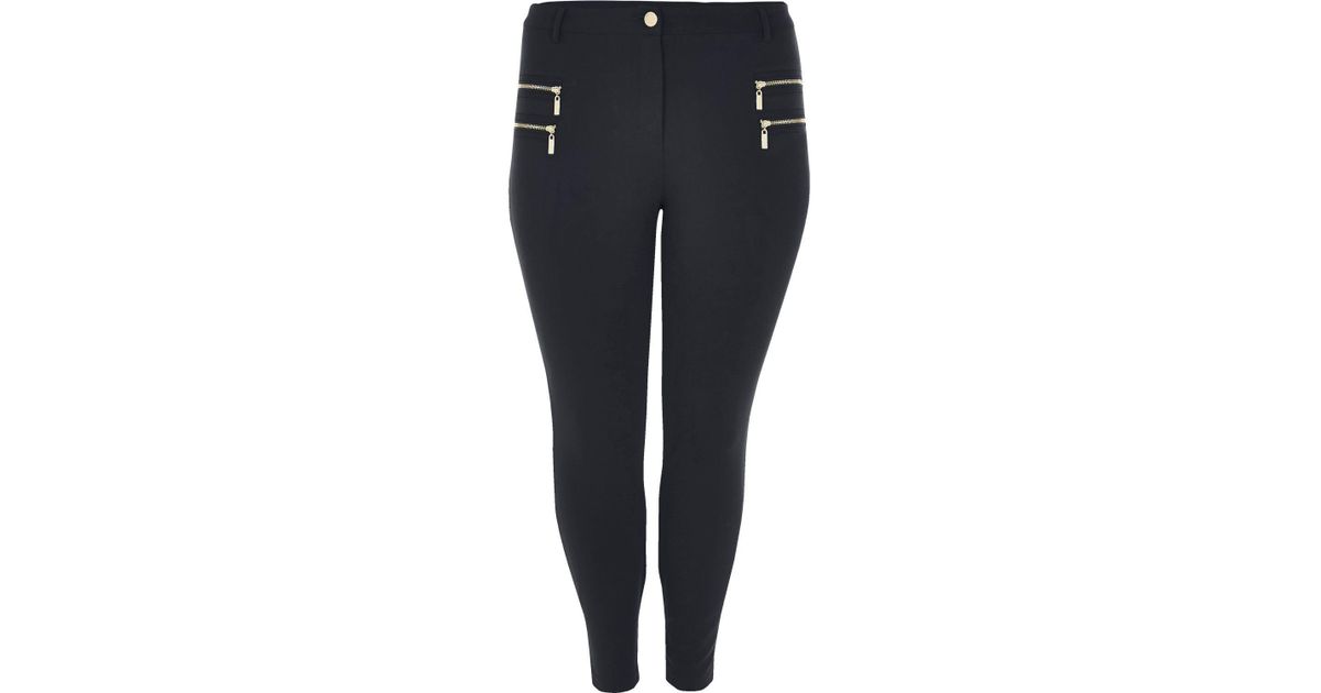 River island Plus Navy Zipped Skinny Fit Trousers in Blue Lyst