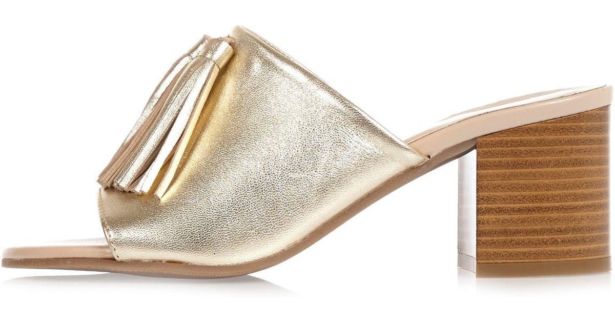 River Island Gold Leather Tassel Mules 