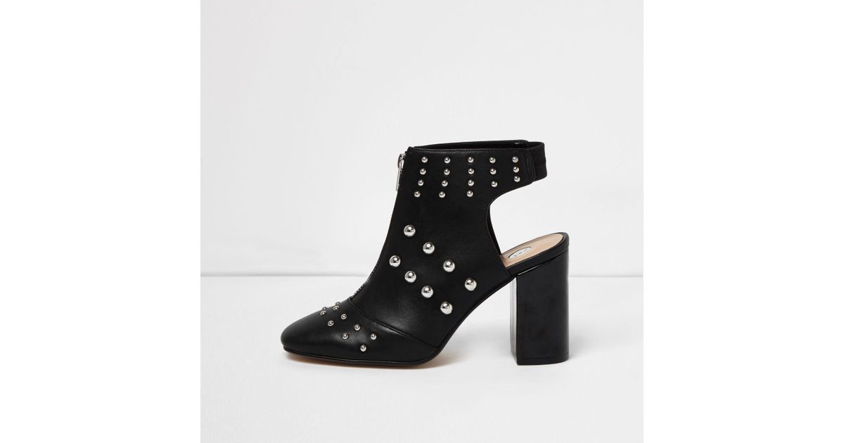 River Island Leather Black Studded Shoe Boots Lyst