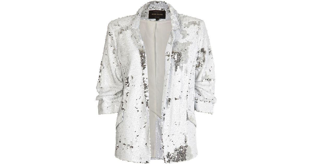 River Island White Sequin Blazer Lyst