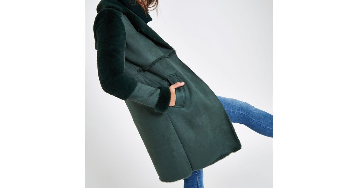 river island green fur coat