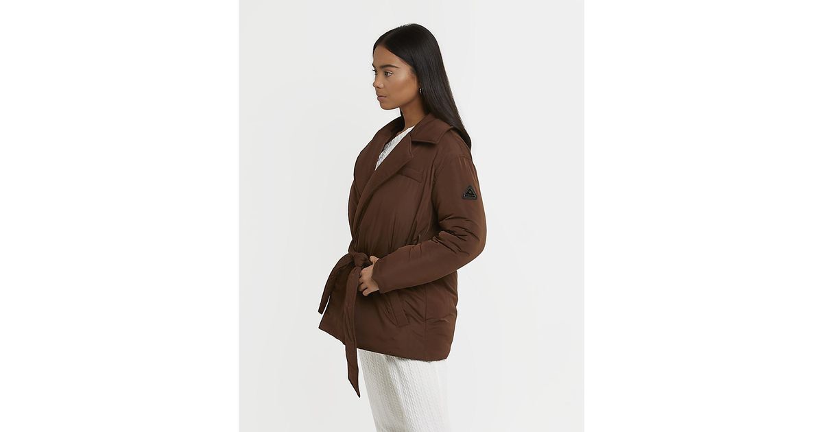 River Island Petite Brown Belted Puffer Coat Lyst UK
