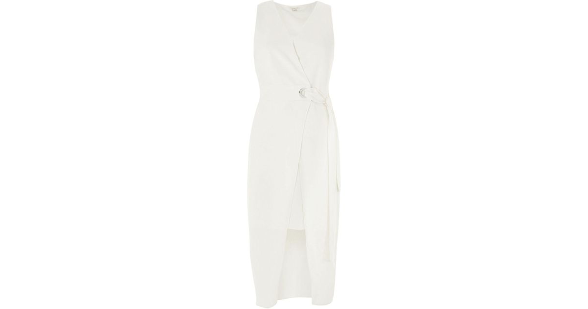 river island wrap midi dress stone