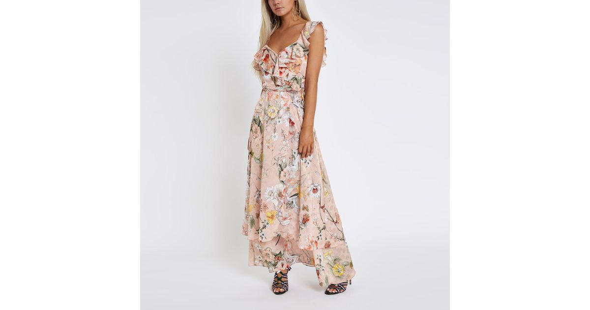 purple floral frill maxi dress river island