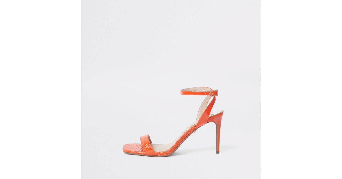 orange mid heel shoes