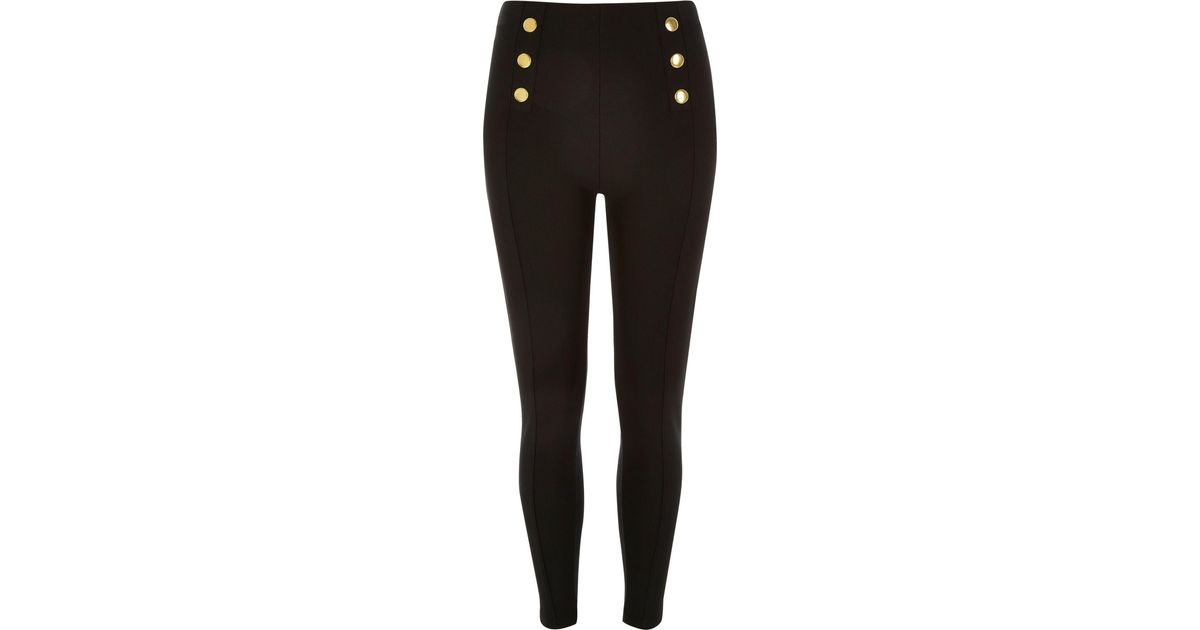 Black Gold Button Leggings | Lyst 