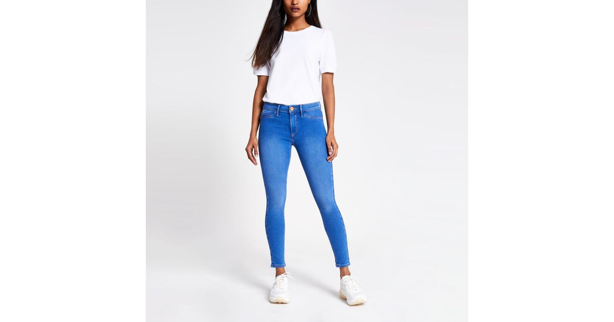 River Island Petite Molly Mid Rise Denim jeggings in Blue - Lyst