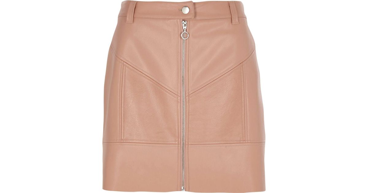 tan leather skirt river island