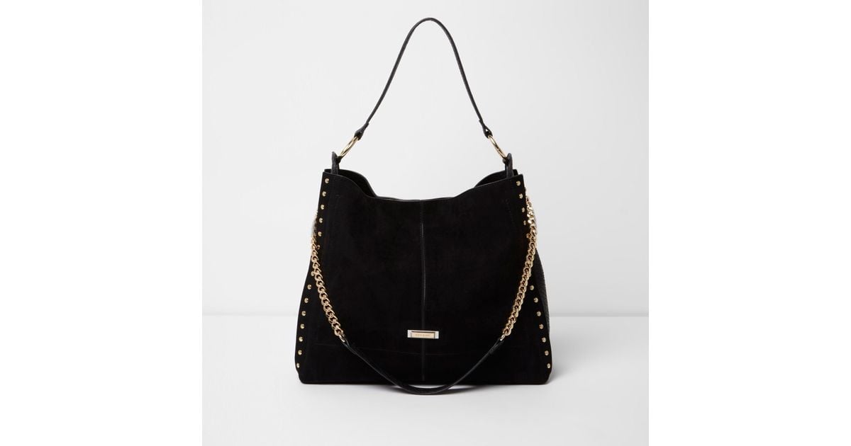 River Island Black Studded Oversized Slouch Chain Bag | Lyst