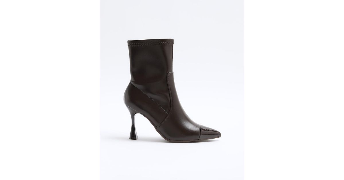 River Island Red Toe Cap Heeled Ankle Boots in Black | Lyst