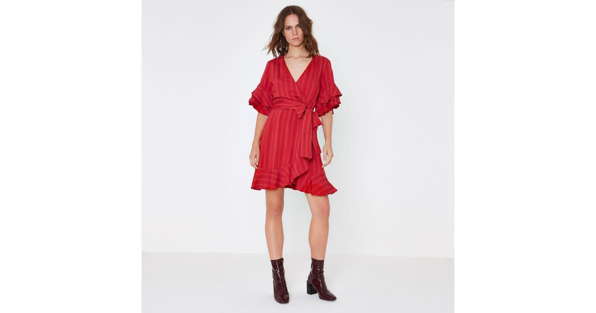 river island red wrap dress